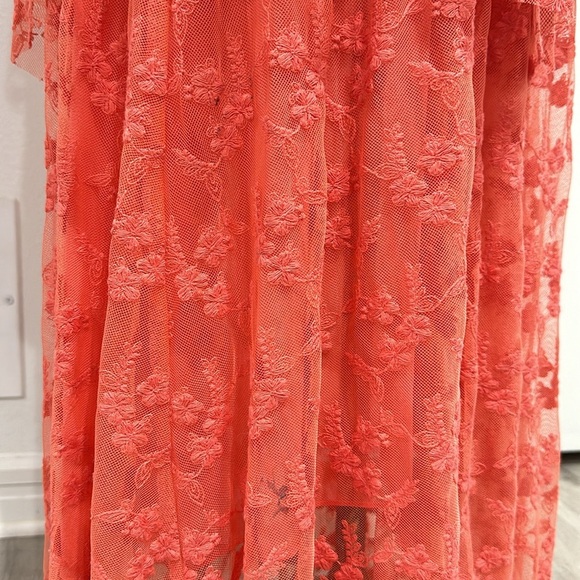 Free People Coral Flower Embroidered Tiered Lace Open Back Maxi Dress - 4 - Picture 8 of 15